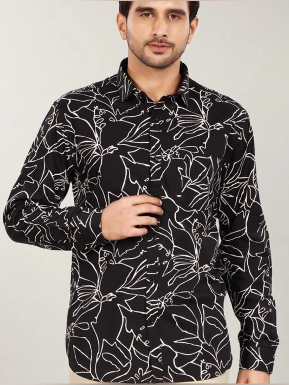 NWT JF J. Ferrar 360 Stretch Floral Dress Shirt XLT 17-17.5 36-37 Black White